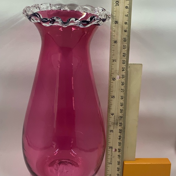 Cranberry Rossi Vase Hand Blown Glass - Picture 4 of 5